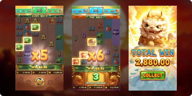 "A journey through Spade Gaming's slot games, illustrating interactive bet options, golden slot interfaces, and grand winning displays.