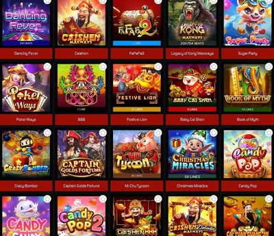 Spade Gaming slot games selection screen featuring colorful icons and titles like Dancing Fever, Cai Shen, FaFaFa 2, Legacy of Kong, Super Party, and more, showcasing a vibrant variety of Spade Gaming casino titles